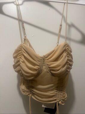 Hera Collection Beige Ruched Mesh Bandeau Cami